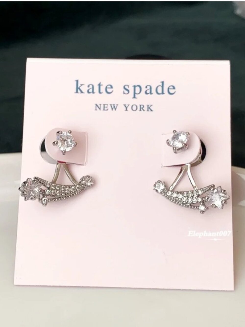 Kate Spade Crystal Shooting Star Jacket Earrings Silver Tone Celestial Earrings